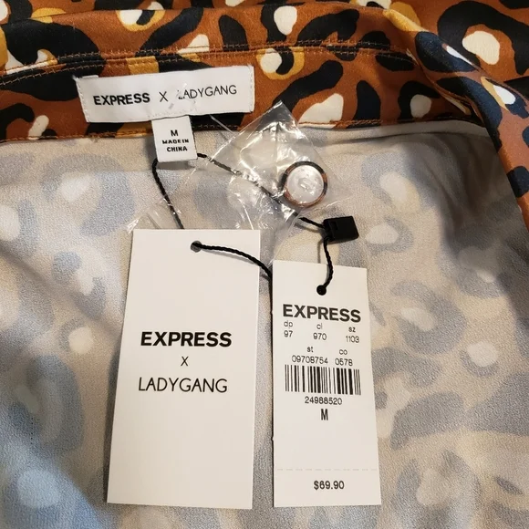 NWT Express X Lady Gang Cheetah Print Satin Feel Pajama Top Size Medium - Picture 4 of 8